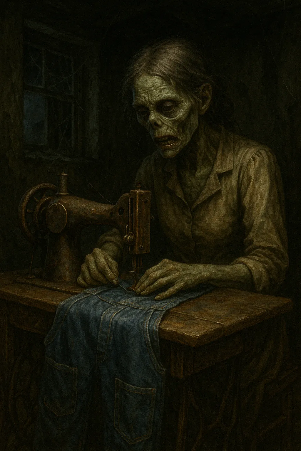 zombie using a sewing machine